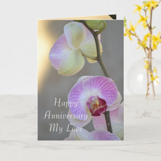 Roze orchidee Jubileum Kaart (Gele Bloem)