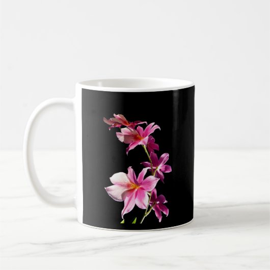 Roze orchidee. koffiemok (Links)