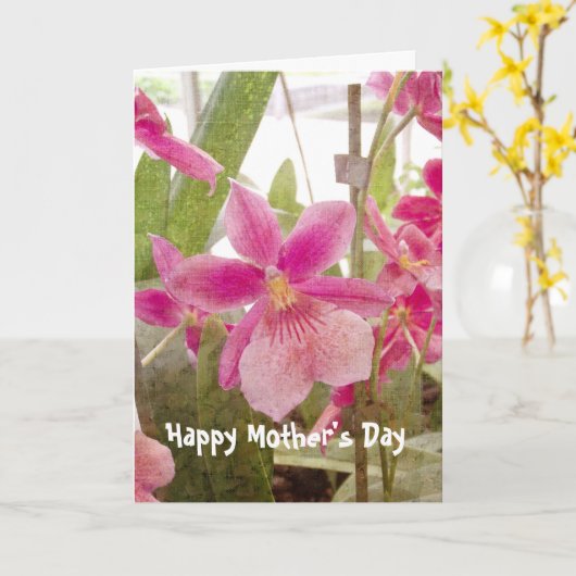 Roze orchidee Moederdag Kaart (Gele Bloem)