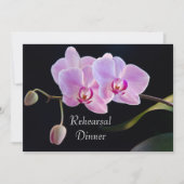 Roze orchidee op Black Wedding Rehearsal Dinner Kaart (Voorkant)