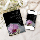 Roze Orchidee Parels op Zwarte Post Bruiloft Brunc Kaart