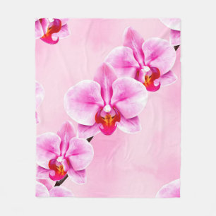 Roze Orchidee Patroon Tropisch Bloemmotief Zachte Fleece Deken