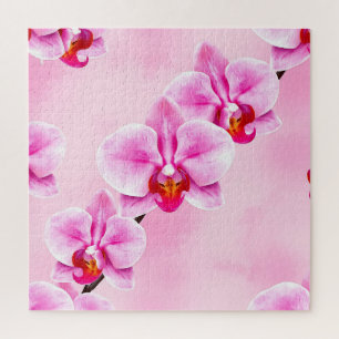 Roze Orchidee Patroon Tropisch Bloemmotief Zachte Legpuzzel