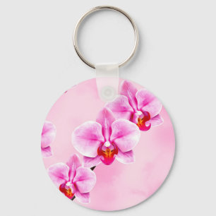 Roze Orchidee Patroon Tropische Bloemige Zachte Pa Sleutelhanger