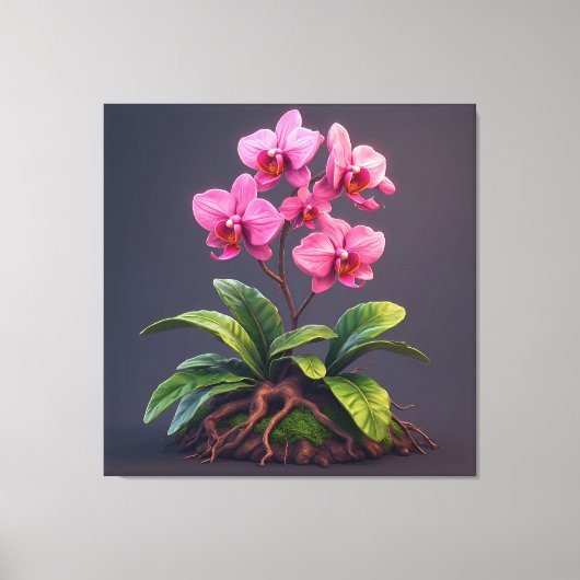 Roze Orchidee Plant Met Groene Bladeren Canvas Afdruk (Voorkant)