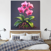 Roze Orchidee Plant Met Groene Bladeren Canvas Afdruk (Insitu (Slaapkamer))