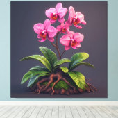 Roze Orchidee Plant Met Groene Bladeren Canvas Afdruk (Insitu (Houten vloer))