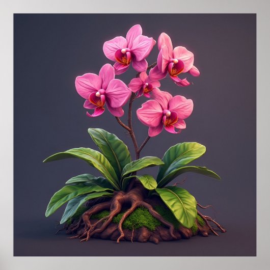 Roze Orchidee Plant Met Groene Bladeren Poster (Voorkant)