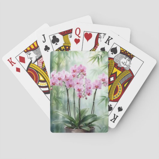 Roze Orchidee Plant op Bamboe Achtergrond Pokerkaarten (Achterkant)