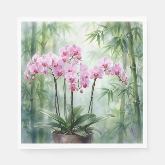 Roze Orchidee Plant Op Bamboe Achtergrond Servet (Voorkant)