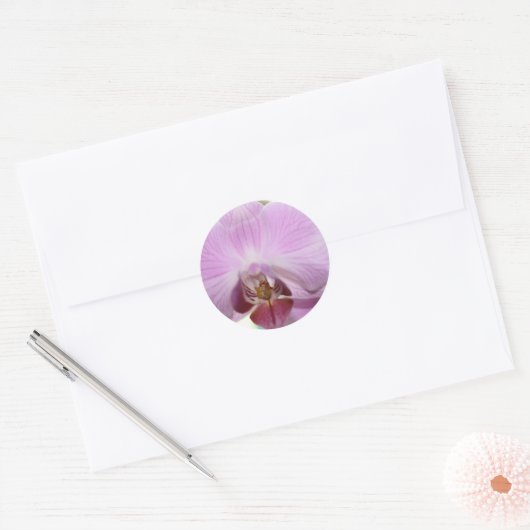 roze orchidee ronde sticker (Envelop)