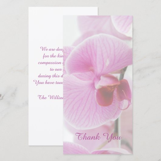 Roze orchidee sympathie / Memorial Bedankt (Voorkant / Achterkant)