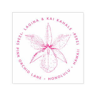 Roze, orchidee, terugzendadres Hawaii Tropisch Zelfinktende Stempel