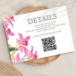 Roze Orchidee Tropische Bloemen Wedding Website QR Informatiekaartje