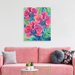 Roze Orchidee Tropische Bloemenkunst Canvas Afdruk