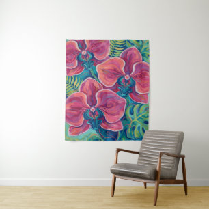 Roze Orchidee Tropische Bloemenkunst Wandkleed