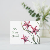 Roze Orchidee Verandering van Adres Briefkaart (Staand voorkant)