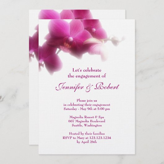Roze Orchidee Verloving Invitation Kaart (Voorkant / Achterkant)