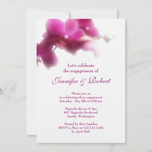 Roze Orchidee Verloving Invitation Kaart (Voorkant)