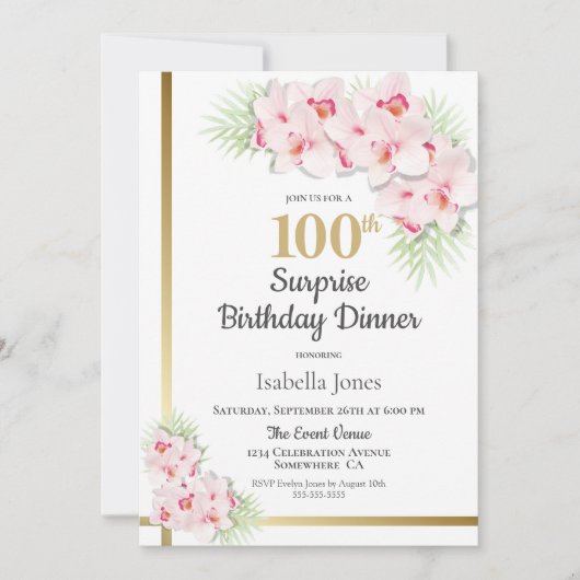 Roze orchidee verrassingsjaar 100e geboortedag kaart (Voorkant)