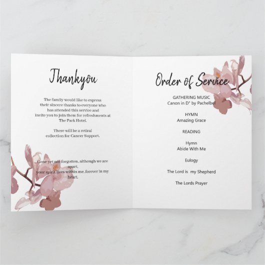 Roze Orchidee Viering van het Leven Programma (Binnen)