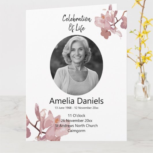 Roze Orchidee Viering van het Leven Programma (Gele Bloem)