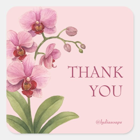Roze Orchidee Vierkant Zakelijk Bedankt Sticker (Voorkant)