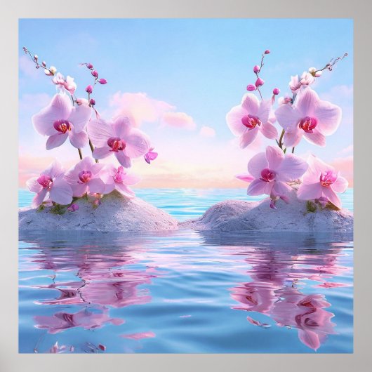🌸 Roze Orchidee Waterreflectie Rustige Ruimtes 🌸 Poster (Voorkant)