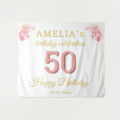 Roze Orchidee Waterverf 50ste verjaardag achtergro Wandkleed (Voorkant (horizontaal))