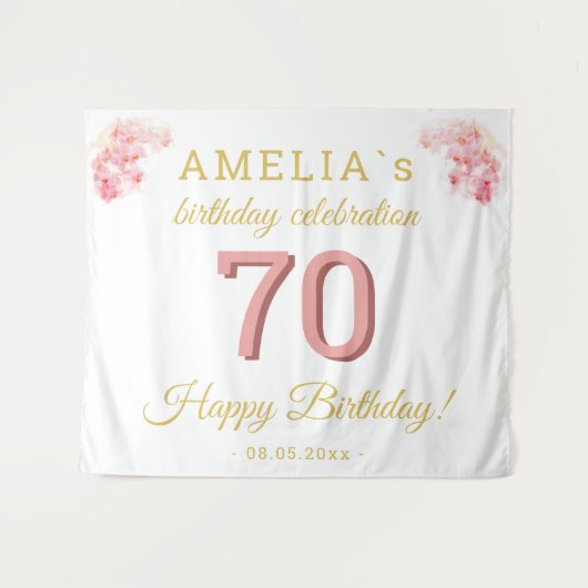 Roze Orchidee Waterverf 70ste Verjaardag Achtergro Wandkleed (Voorkant (horizontaal))