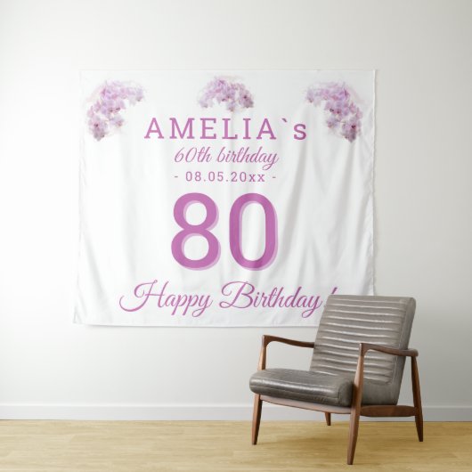 Roze Orchidee Waterverf 80ste verjaardag achtergro Wandkleed (In Situ (horizontaal))