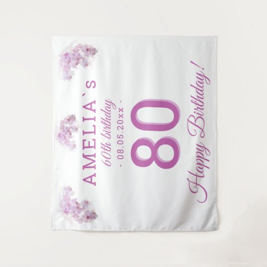 Roze Orchidee Waterverf 80ste verjaardag achtergro Wandkleed (Voorkant)