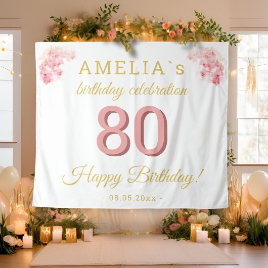 Roze Orchidee Waterverf 80ste verjaardag achtergro Wandkleed