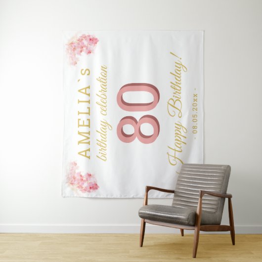 Roze Orchidee Waterverf 80ste verjaardag achtergro Wandkleed (In situ)