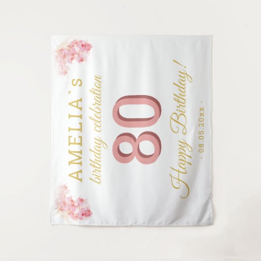 Roze Orchidee Waterverf 80ste verjaardag achtergro Wandkleed (Voorkant)