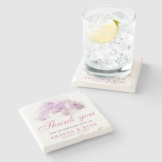 Roze orchidee Waterverf Bloedweddenschap Hartelijk Stenen Onderzetter (Zijkant)