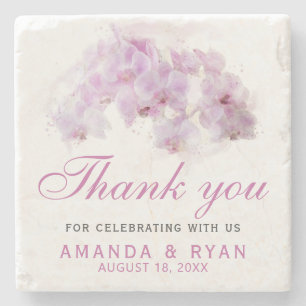 Roze orchidee Waterverf Bloedweddenschap Hartelijk Stenen Onderzetter