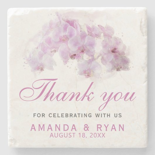 Roze orchidee Waterverf Bloedweddenschap Hartelijk Stenen Onderzetter (Voorkant)