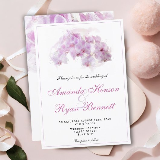 Roze Orchidee Waterverf Bloem Bloemend Wedding Kaart