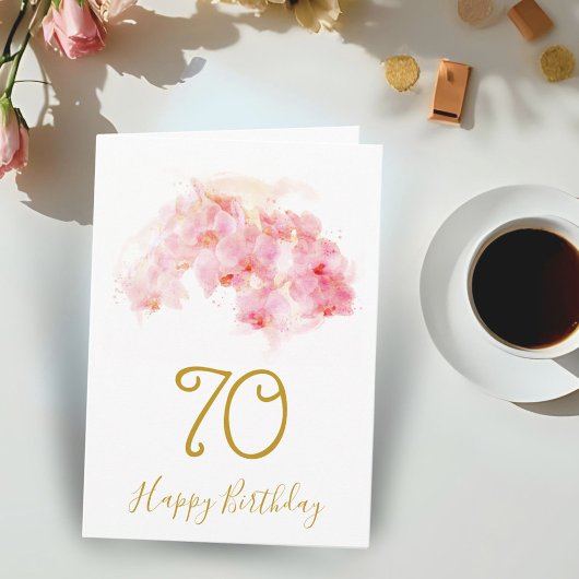 Roze Orchidee Waterverf Bloemen 70ste Verjaardag K Kaart