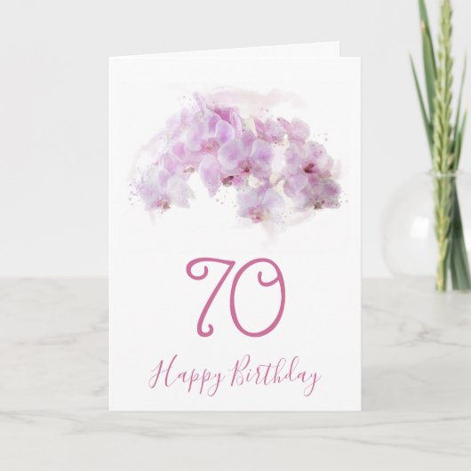 Roze Orchidee Waterverf Bloemen 70ste Verjaardag Kaart (Voorkant)