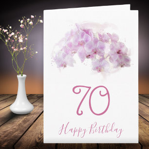 Roze Orchidee Waterverf Bloemen 70ste Verjaardag Kaart