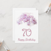 Roze Orchidee Waterverf Bloemen 70ste Verjaardag Kaart (Voorkant / Achterkant in situ)