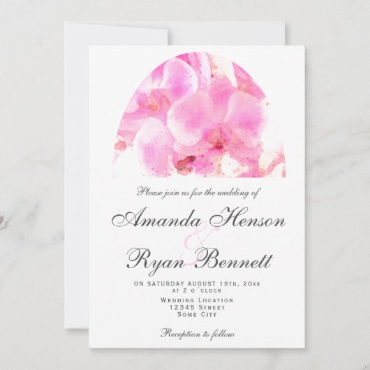 Roze Orchidee Waterverf Bloemen Bloemen Bruiloft I Kaart (Voorkant)
