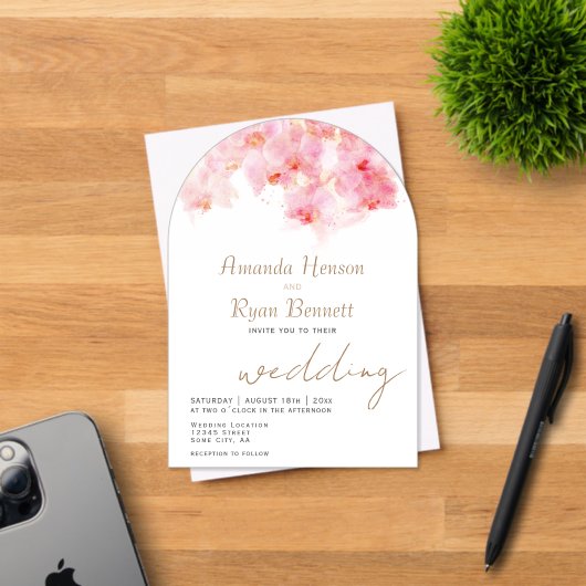 Roze orchidee Waterverf Bloemvezel bruiloft Acryl Uitnodigingen (Insitu (Uitnodiging))