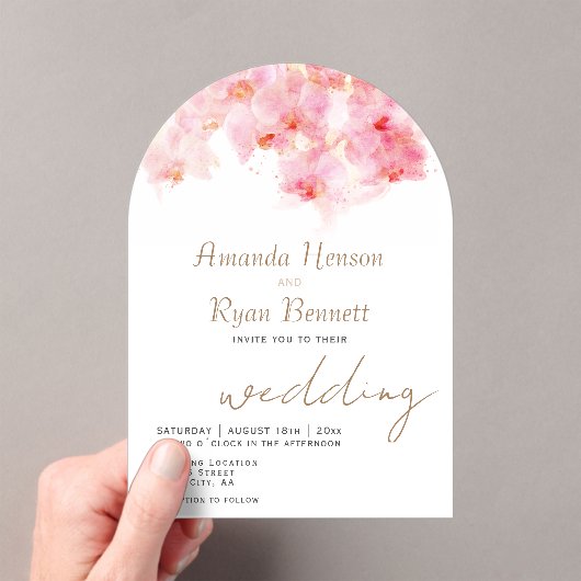 Roze orchidee Waterverf Bloemvezel bruiloft Acryl Uitnodigingen (Insitu (Draagbaar))