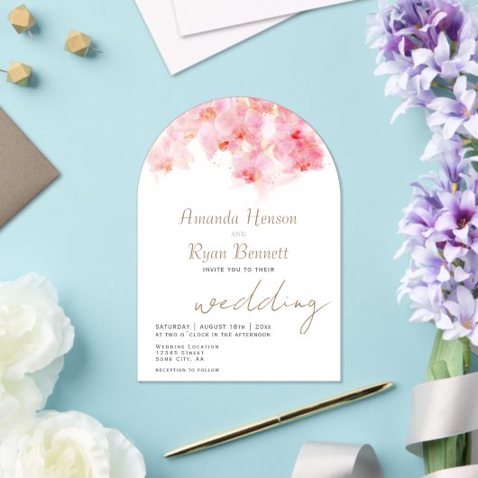 Roze orchidee Waterverf Bloemvezel bruiloft Acryl Uitnodigingen (Insitu (Huwelijk))