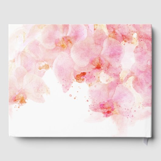 Roze orchidee Waterverf Bloemvezel bruiloft Gastenboek (Achterkant)