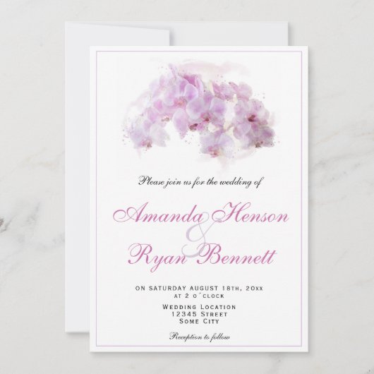 Roze orchidee Waterverf Bloemvezel bruiloft Kaart (Voorkant)