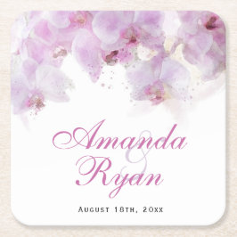 Roze orchidee Waterverf Bloemvezel bruiloft Kartonnen Onderzetters